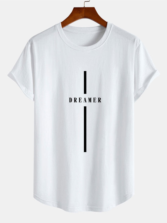 Stripe Dreamer Print Cotton Arc Hem T-Shirt - Naturzy