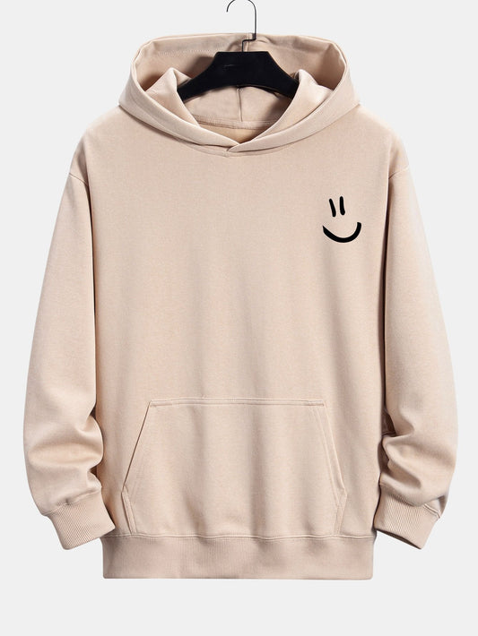 Smiley Face Print Relax Fit Hoodie - Naturzy