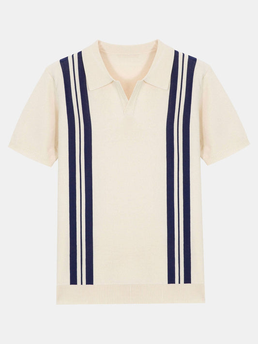 Striped Johnny Collar Sweater Polo - Naturzy