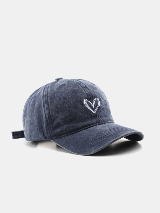 Heart Embroidery Washed Distressed Baseball Cap - Naturzy