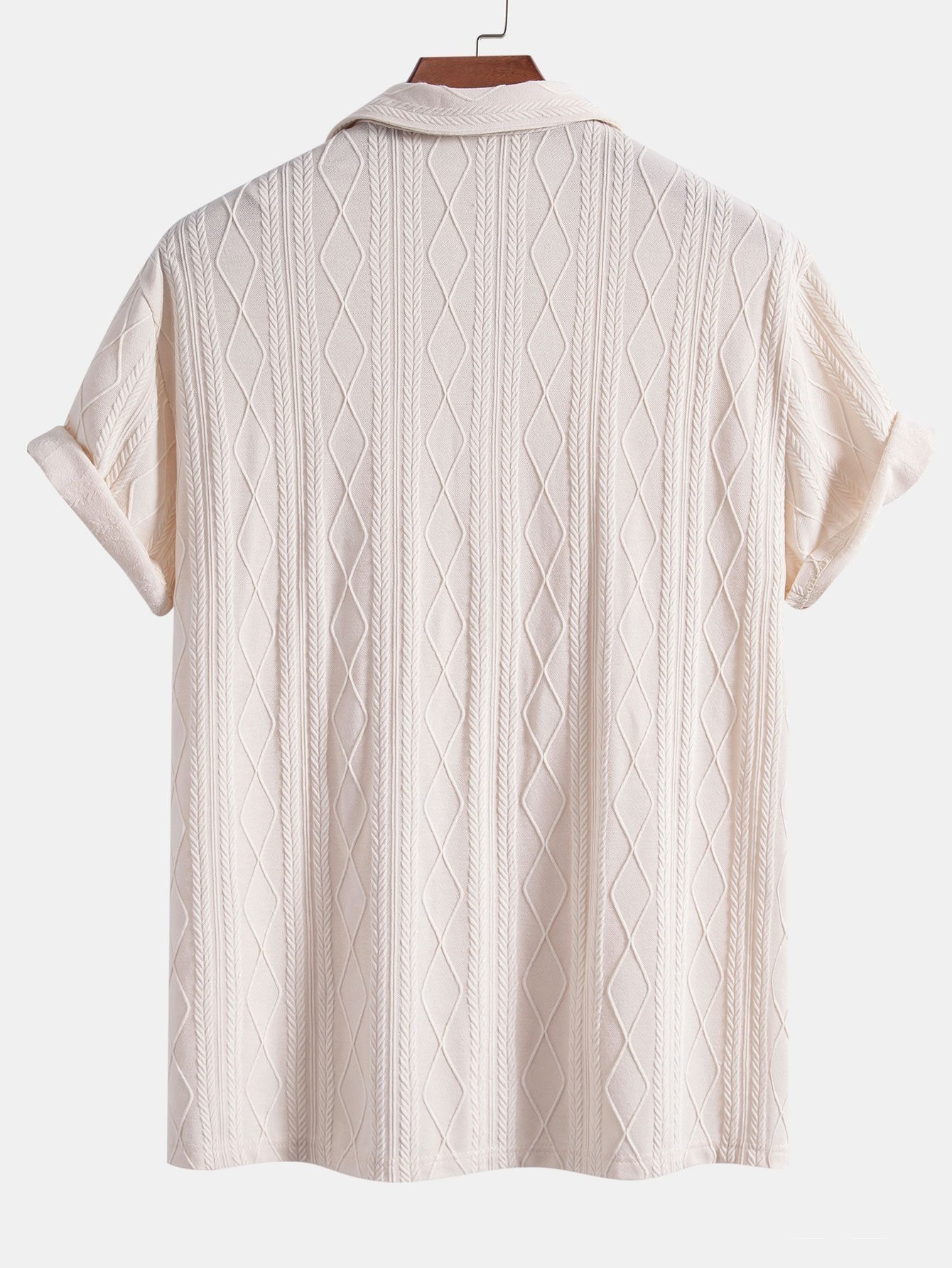Knitted Geometric Rhombus Jacquard Cuban Shirt - Naturzy