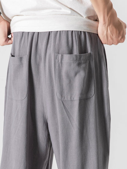 Linen And Cotton Blend Relax Fit Wide Leg Pants - Naturzy