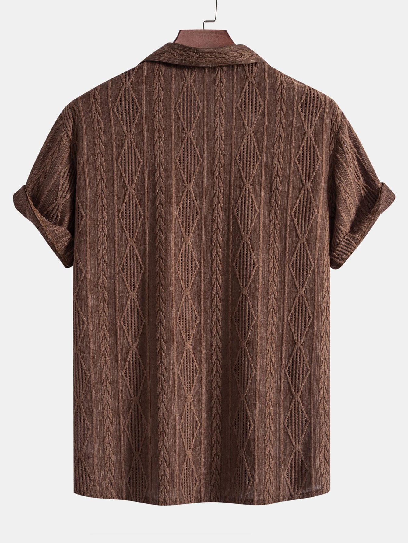 Geometric Jacquard Eyelet Cuban Shirt - Naturzy
