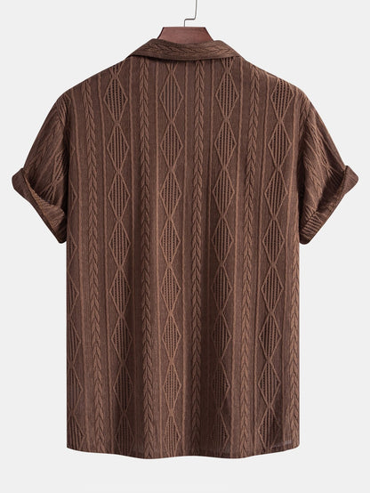 Geometric Jacquard Eyelet Cuban Shirt - Naturzy