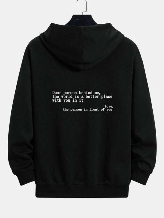 Slogan Print Relax Fit Hoodie - Naturzy