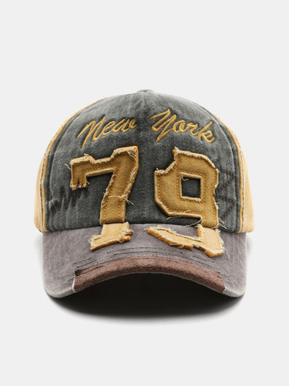 New York 79 Embroidery Washed Distressed Baseball Cap - Naturzy