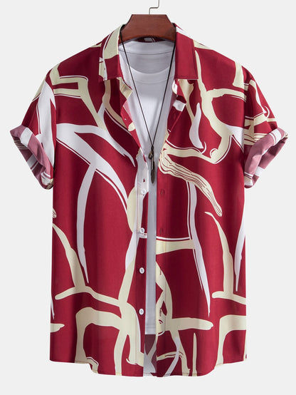Abstract Print Button Up Shirt - Naturzy