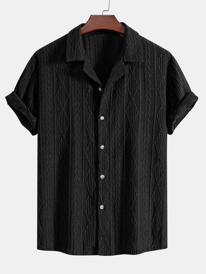 Geometric Jacquard Eyelet Cuban Shirt - Naturzy