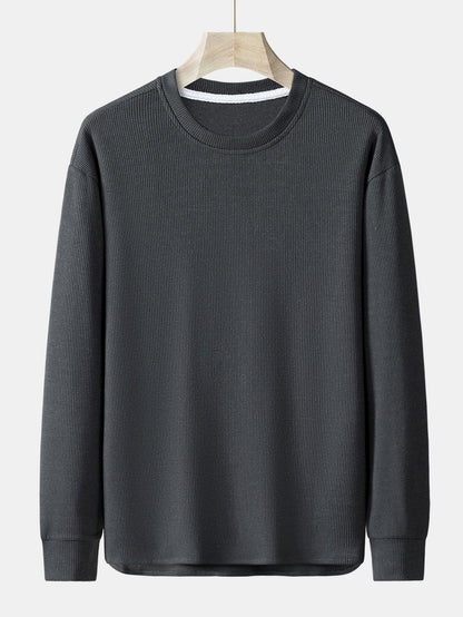 Long Sleeve Relax Fit Knit Ribbed T-Shirt - Naturzy