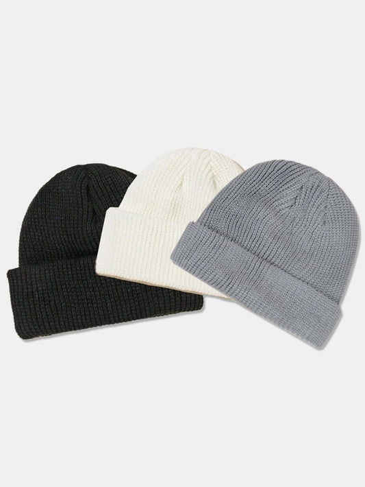 3 Pieces Solid Color Warm Knit Beanie Hat - Naturzy