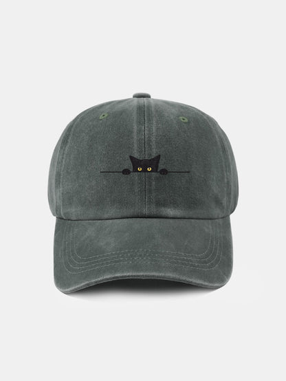 Black Cat Pattern Classic Retro Washed Distressed Cotton Baseball Cap - Naturzy