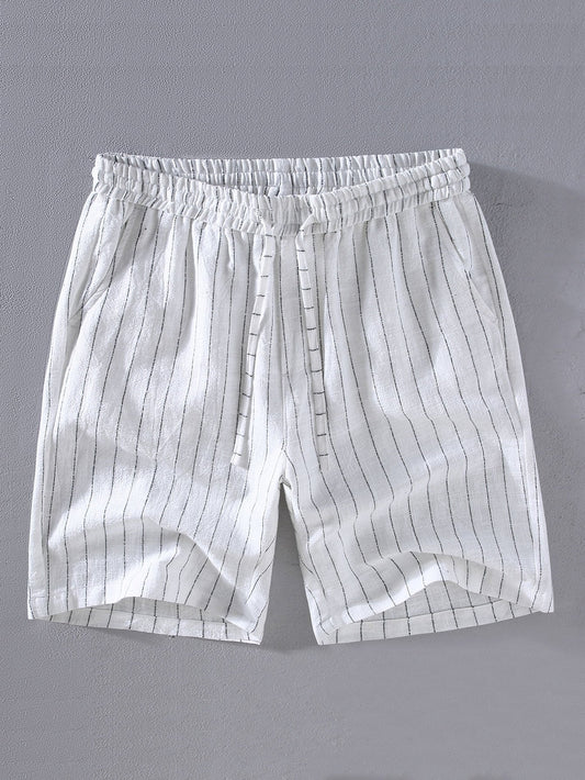 Linen Cotton Blend  Striped Shorts - Naturzy