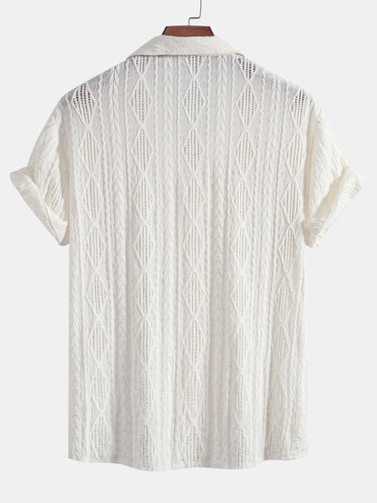 Geometric Jacquard Eyelet Cuban Shirt - Naturzy