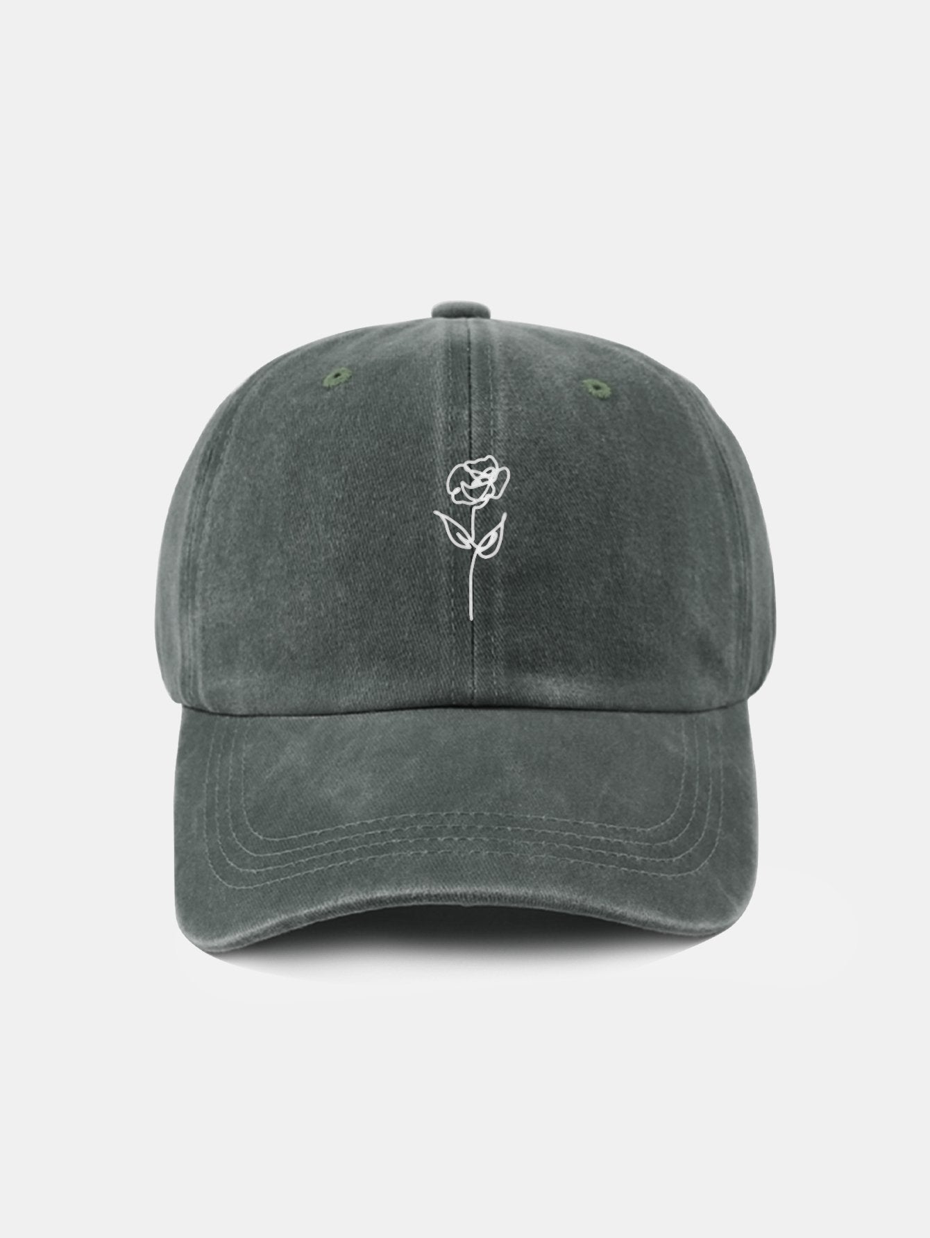 Line Rose Pattern Washed Cotton Decorative Baseball Cap - Naturzy
