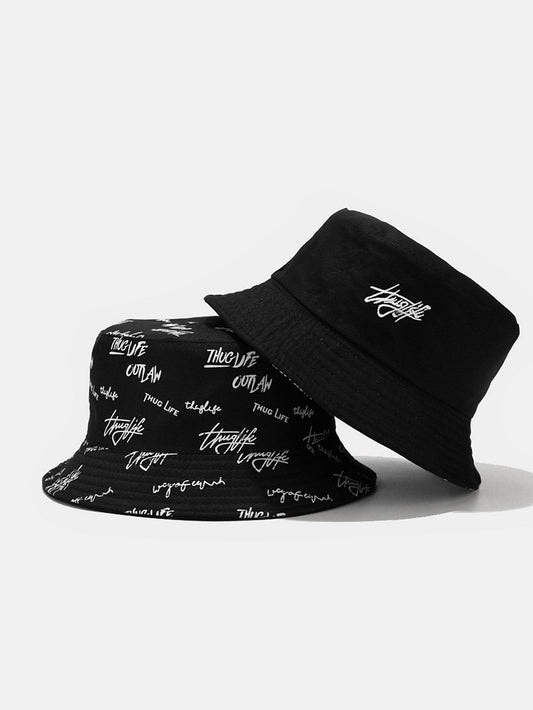 Double Side Reversible Slogan Pattern Bucket Hat - Naturzy
