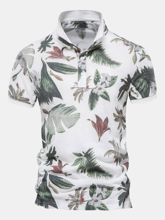 Tropical Print Polo Shirt - Naturzy