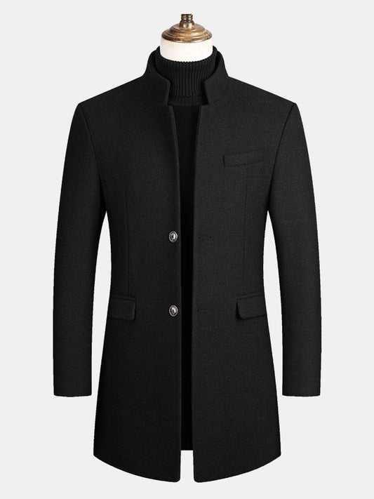 Stand Collar Woolen Overcoat - Naturzy