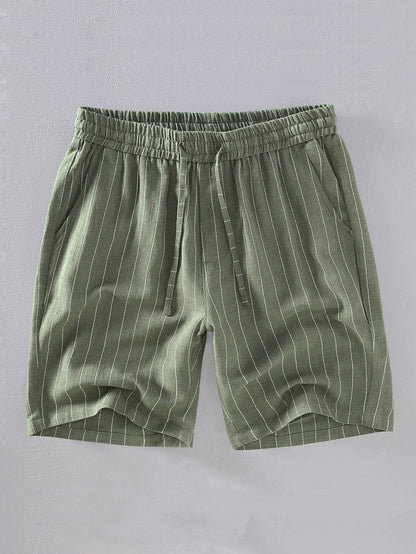 Linen Cotton Blend  Striped Shorts - Naturzy
