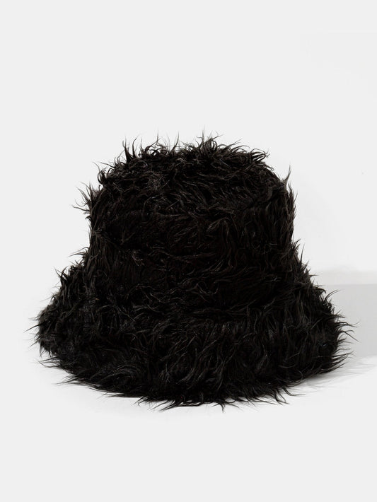 Solid Color Faux Fur Plush Bucket Hat - Naturzy