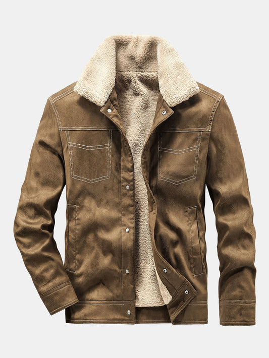 Faux Suede Teddy Lined Utility Jacket - Naturzy
