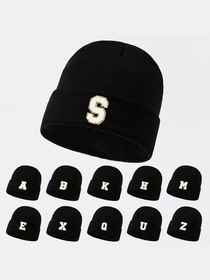1pc Letter  A-Z Warm Knit Beanie Hat - Naturzy