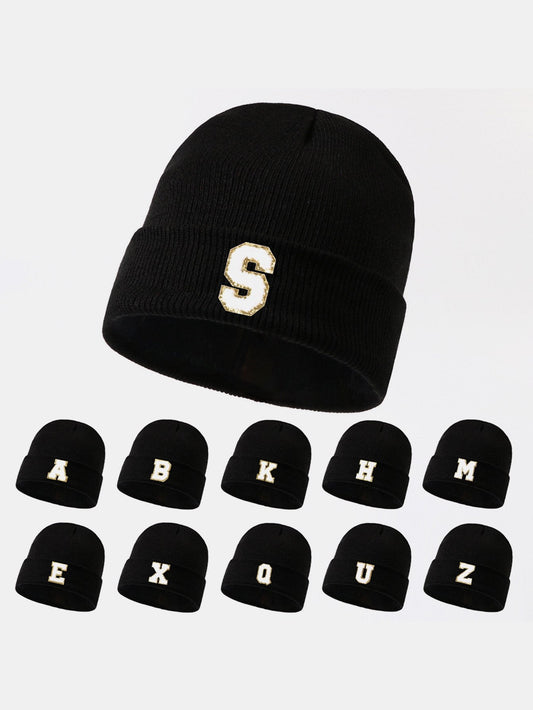 1pc Letter  A-Z Warm Knit Beanie Hat - Naturzy