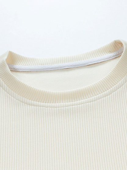 Long Sleeve Relax Fit Knit Ribbed T-Shirt - Naturzy
