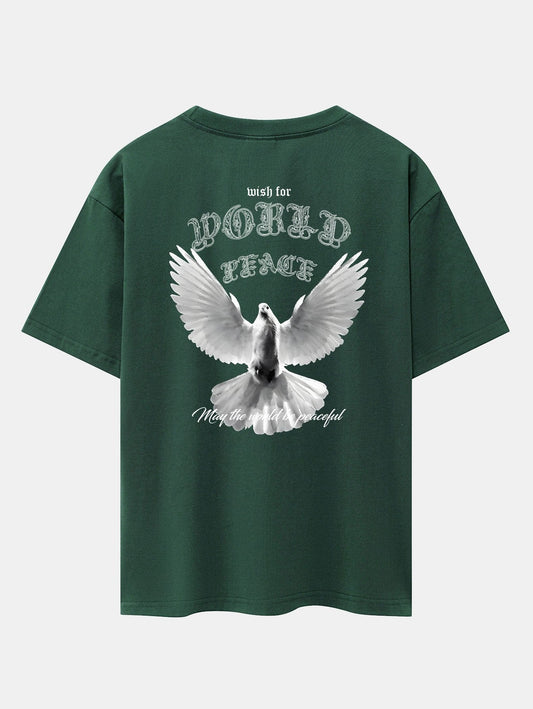 Dove Of Peace Back Print Drop Shoulder Oversize T-Shirt - Naturzy