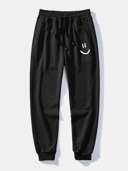 Smiley Face Print Jogging Pants - Naturzy