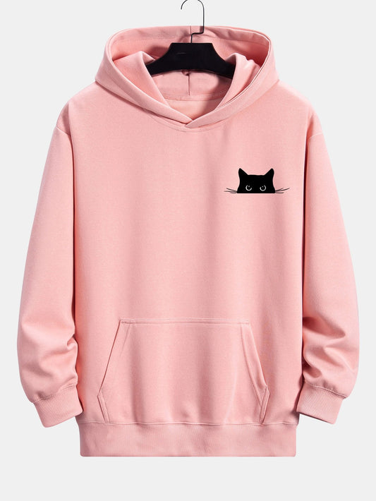 Black Cat Print Relax Fit Hoodie - Naturzy