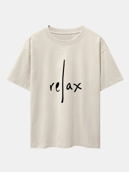 Relax Print Drop Shoulder Oversize T-Shirt - Naturzy