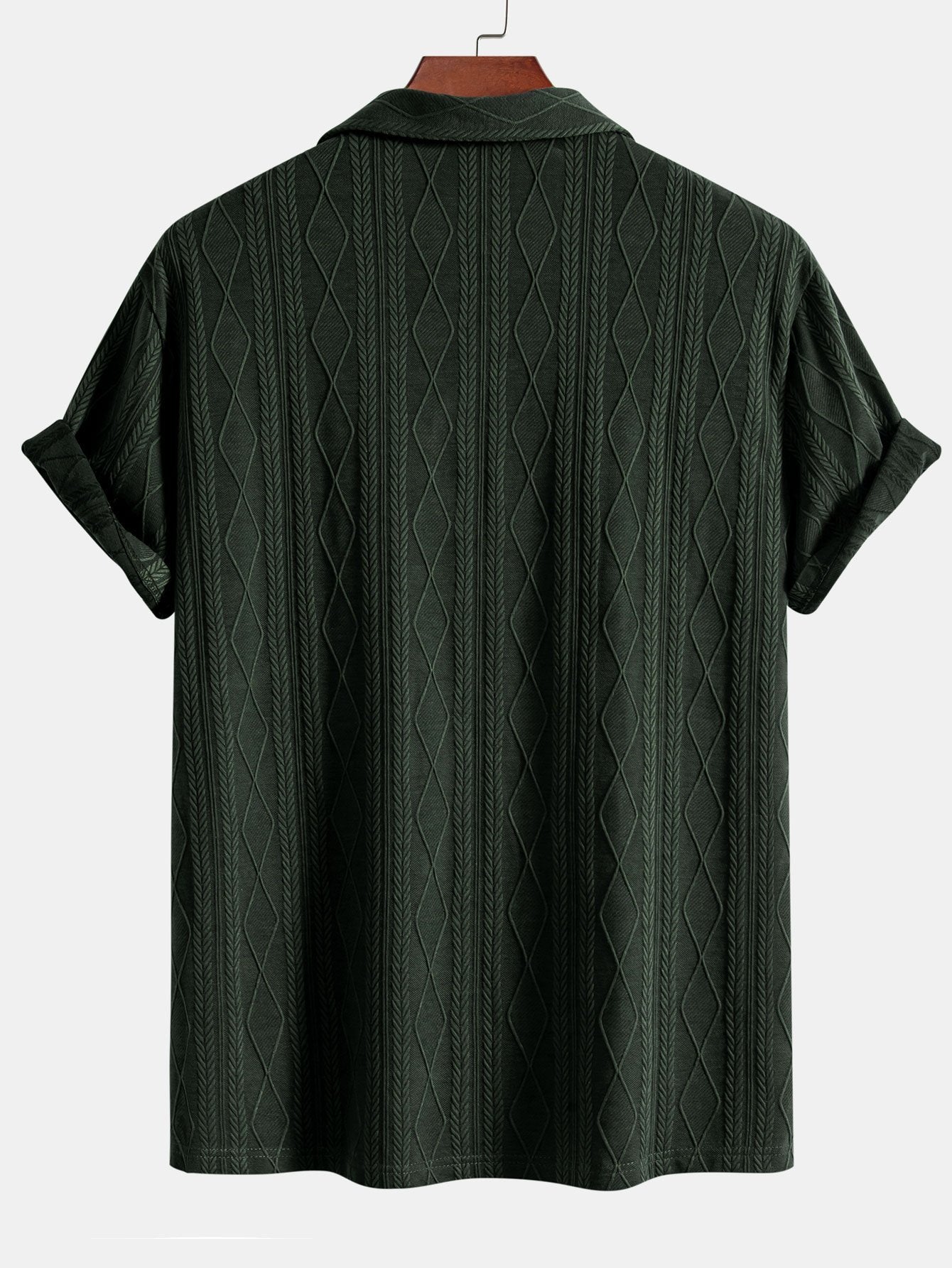 Knitted Geometric Rhombus Jacquard Cuban Shirt - Naturzy