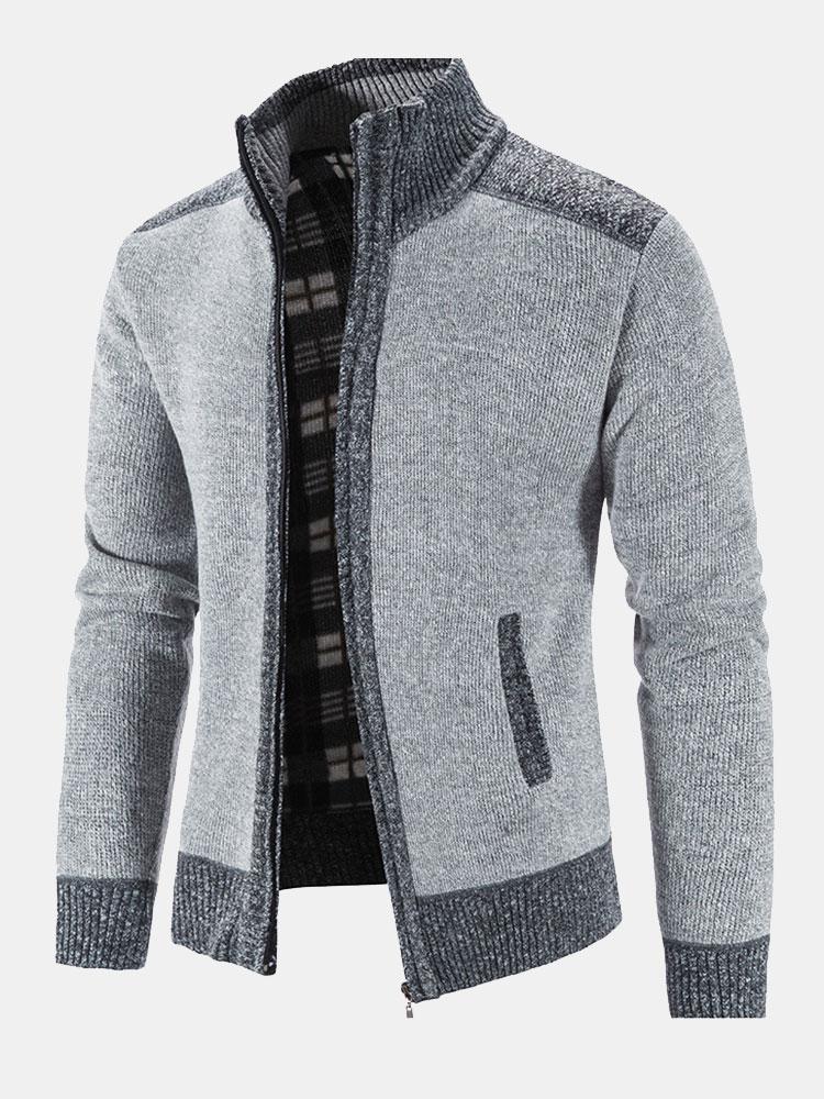 Contrast Zip Up Sweater - Naturzy