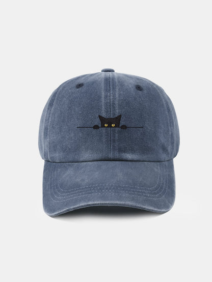 Black Cat Pattern Classic Retro Washed Distressed Cotton Baseball Cap - Naturzy