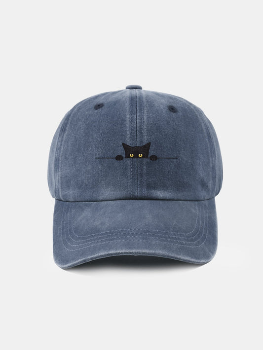 Black Cat Pattern Classic Retro Washed Distressed Cotton Baseball Cap - Naturzy
