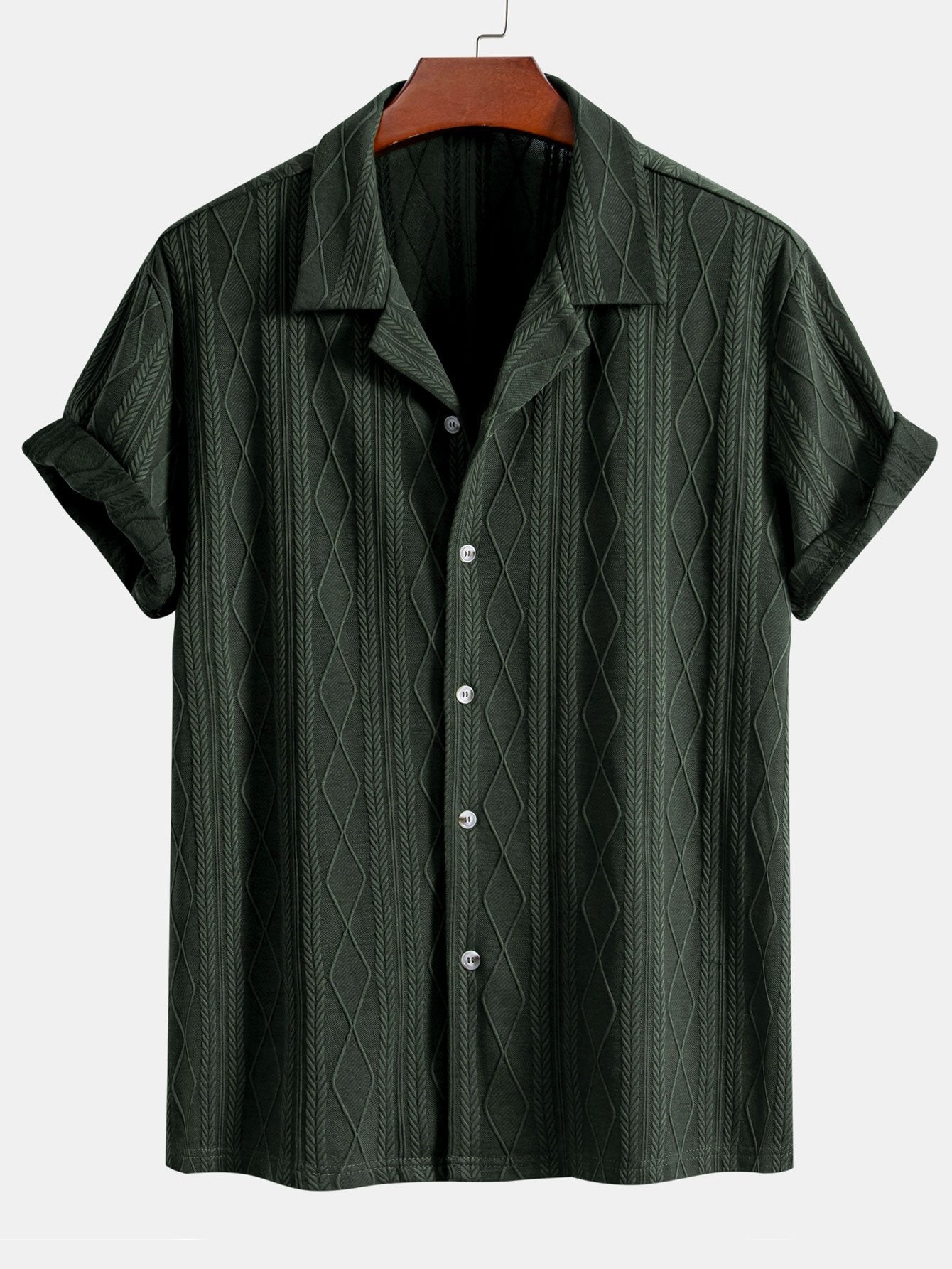 Knitted Geometric Rhombus Jacquard Cuban Shirt - Naturzy