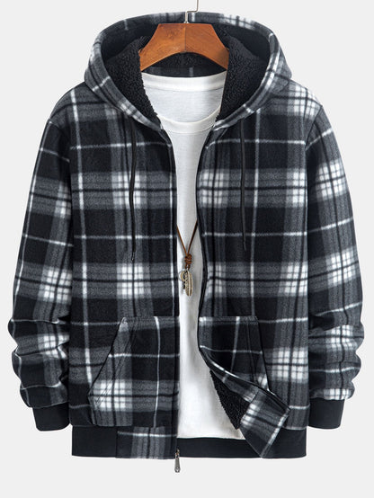 Teddy Fleece Lined Flannel Plaid Hoodie - Naturzy