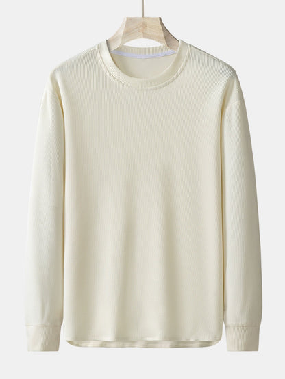 Long Sleeve Relax Fit Knit Ribbed T-Shirt - Naturzy