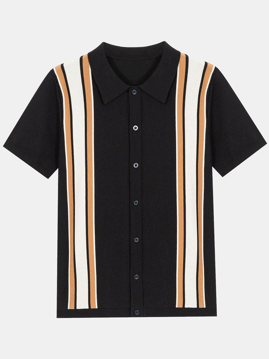 Short Sleeve Multi Stripe Button Up Sweater Polo - Naturzy