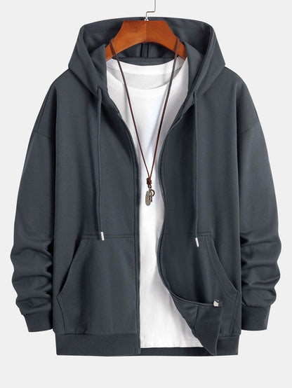 Basic Relax Fit Zip Hoodie - Naturzy