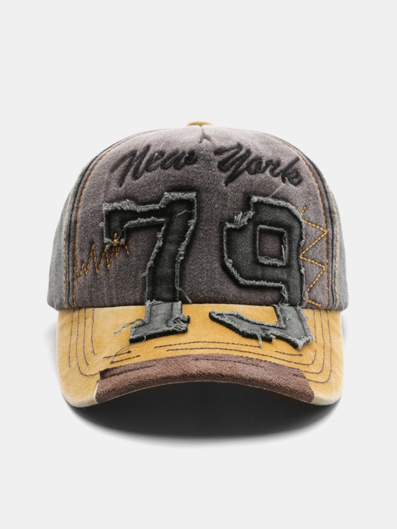New York 79 Embroidery Washed Distressed Baseball Cap - Naturzy