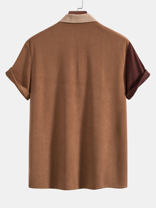 Color Block Corduroy Polo Shirt - Naturzy