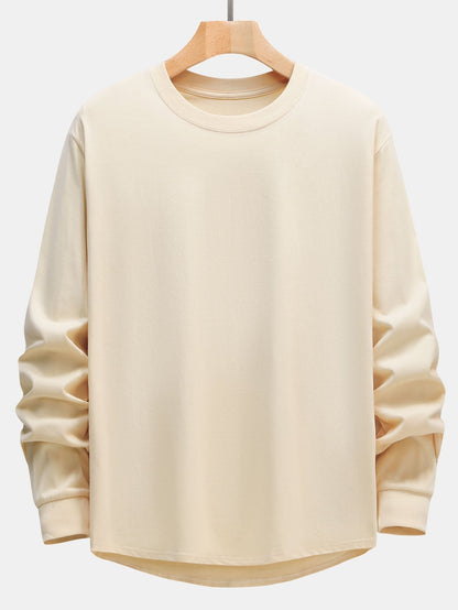 Basic Long Sleeve Heavy Weight Arc Hem T-Shirt - Naturzy