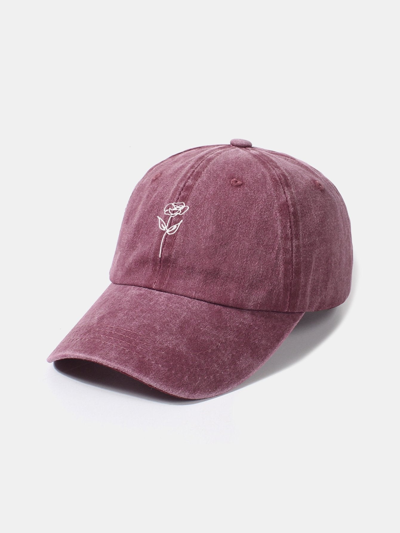 Line Rose Pattern Washed Cotton Decorative Baseball Cap - Naturzy
