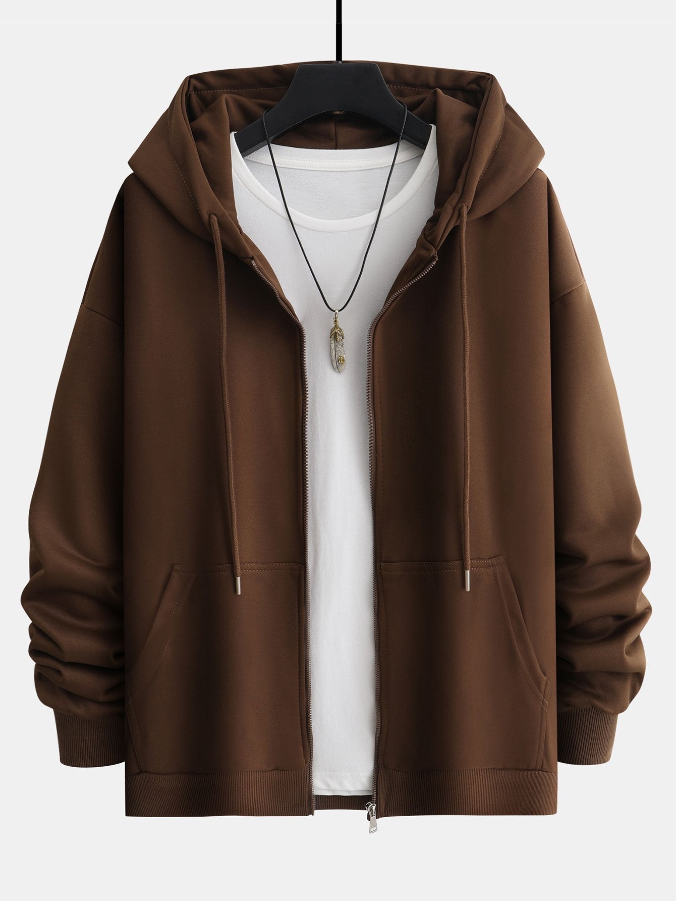 Basic Relax Fit Zip Hoodie - Naturzy