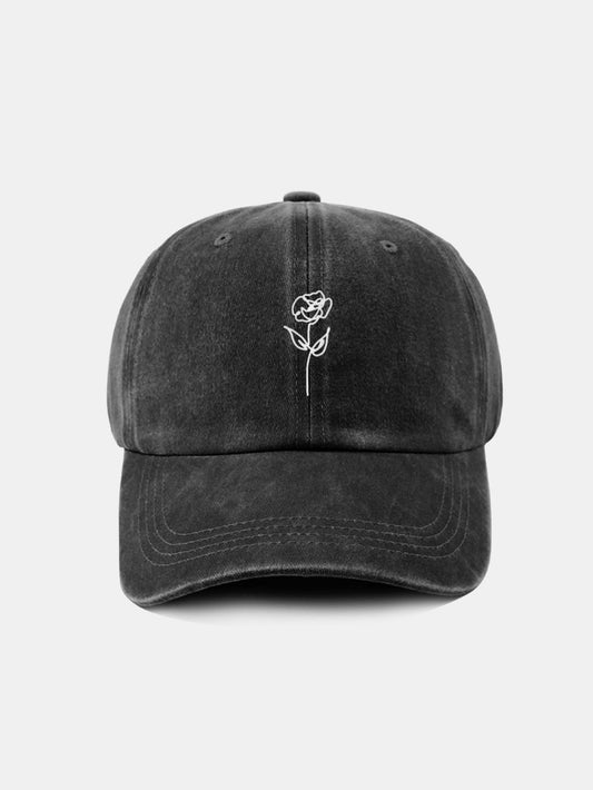 Line Rose Pattern Washed Cotton Decorative Baseball Cap - Naturzy