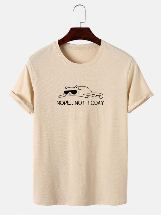 Nope Not Today Cat Print T-Shirt - Naturzy