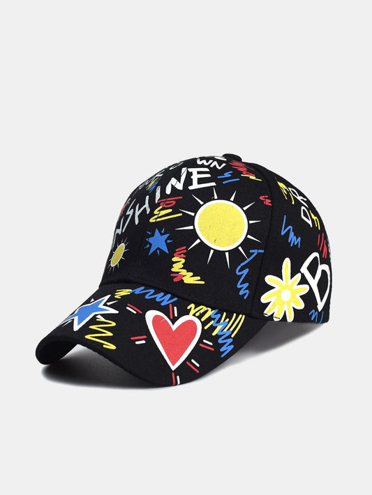 Hip Hop Graffiti Sun Slogan Pattern Baseball Cap - Naturzy