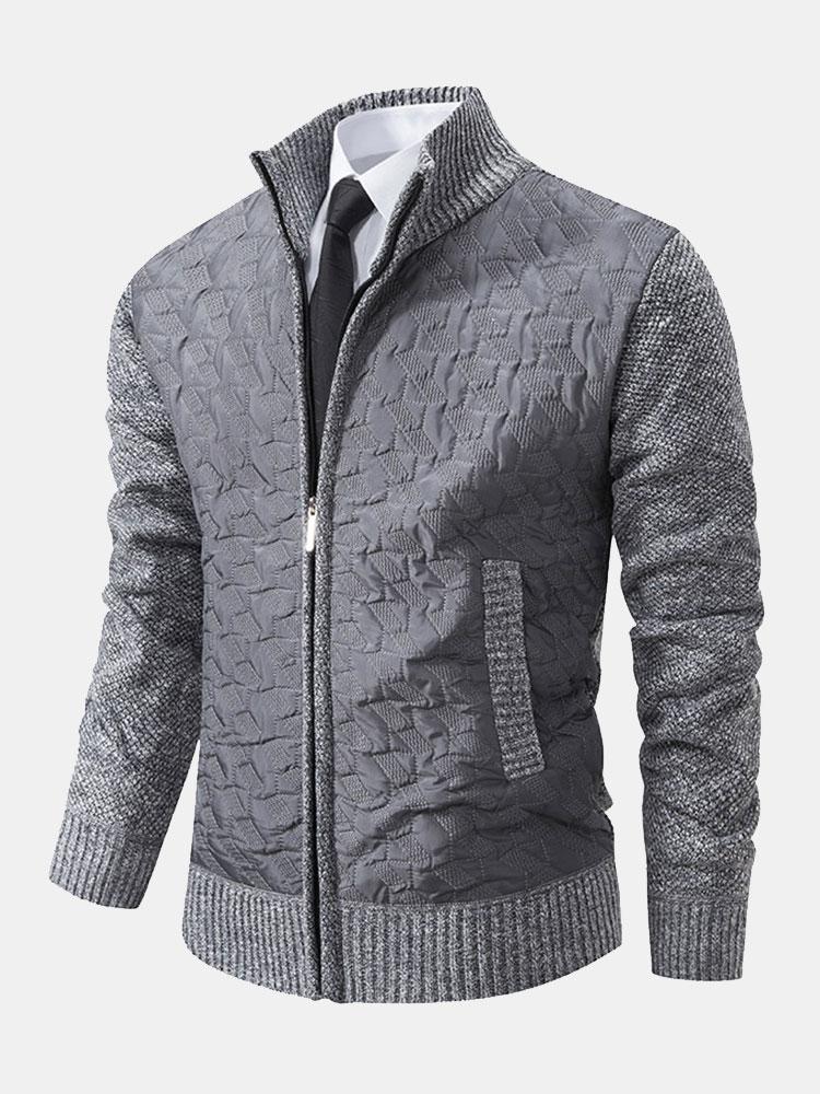 Quilted Jacquard Zip Up Sweater - Naturzy