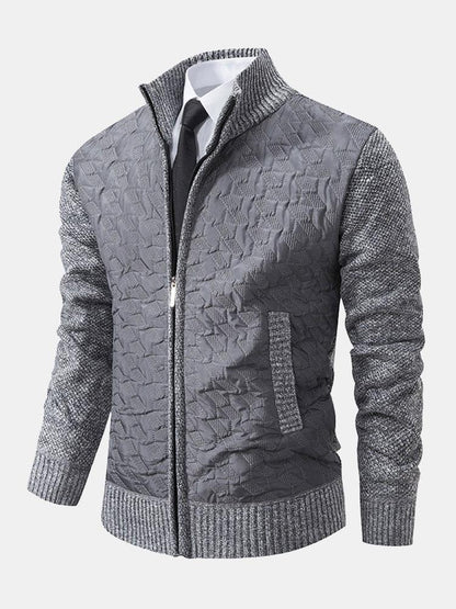 Quilted Jacquard Zip Up Sweater - Naturzy